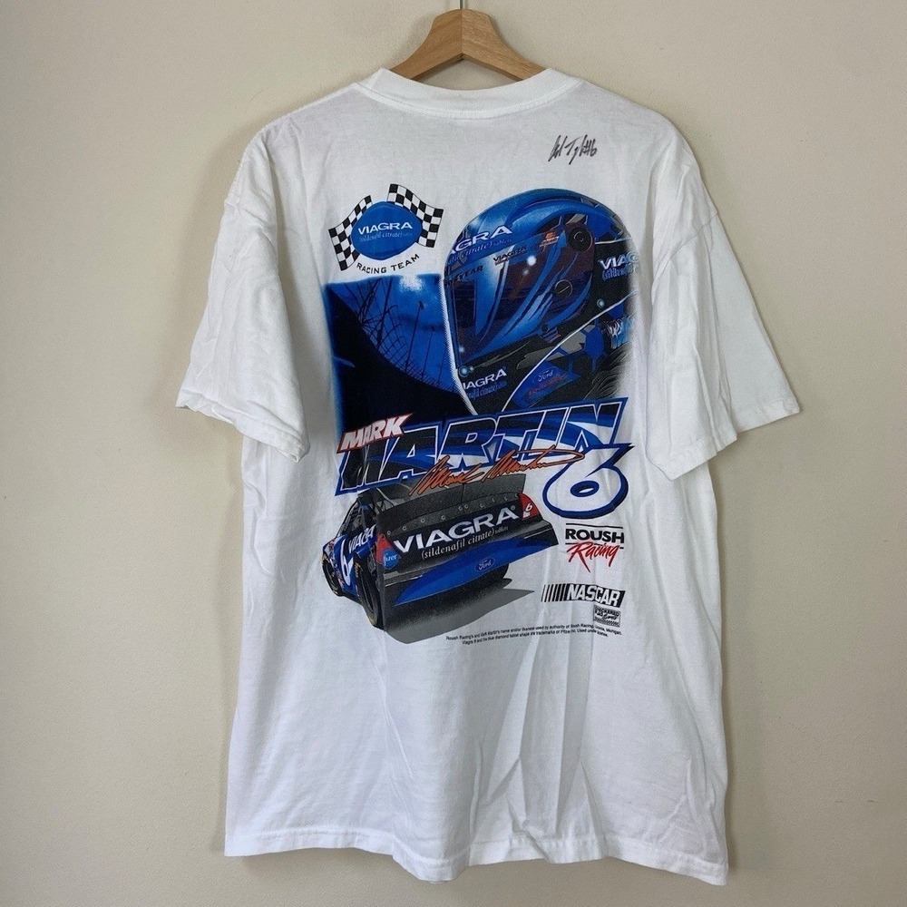 Vintage NASCAR Mark Martin Race Car Graphic Art White Tee Shirt